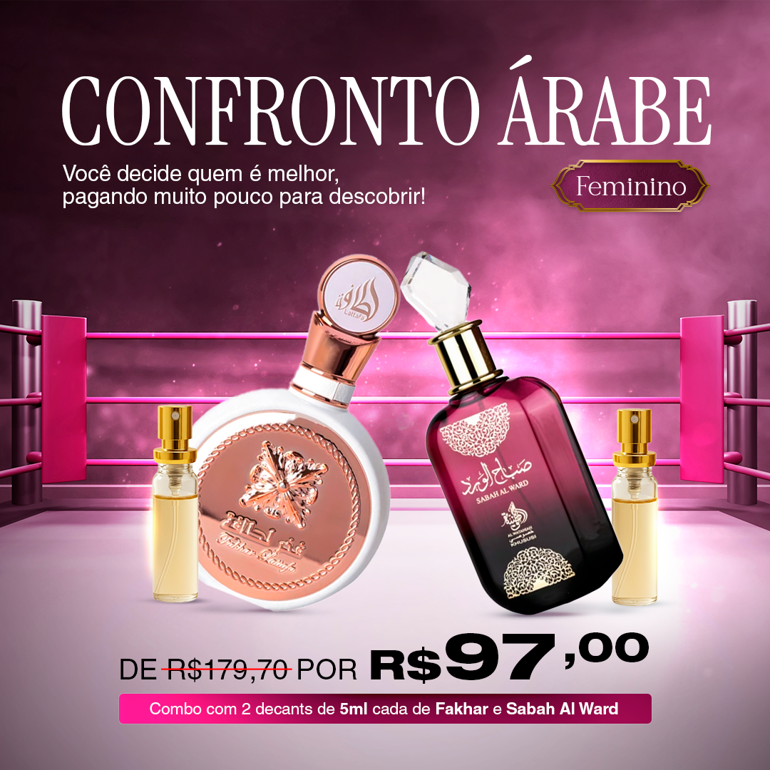 CONFRONTO ÁRABE FEMININO 01 - Combo Árabe com 2 Decants de 5ml. (Fakhar Rosé e Sabah Al Ward)