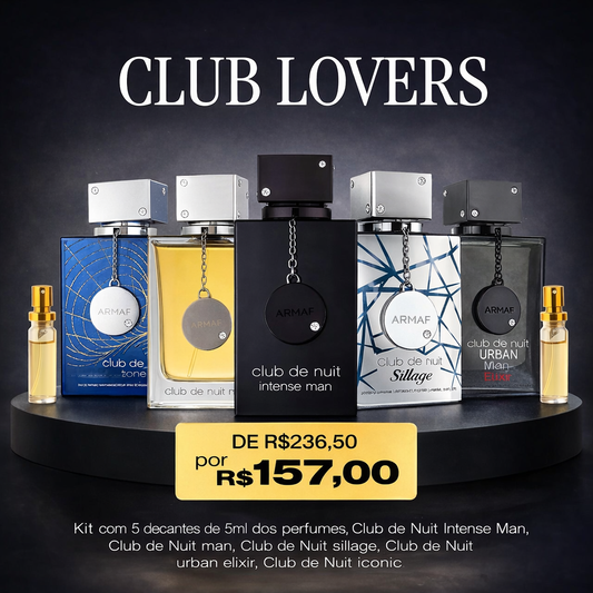 CLUB LOVERS - Combo Árabe com 5 Decants de 5ml. (Club de nuit intense Man, Club de nuit Man, Urban Elixir, Sillage  e Iconic)