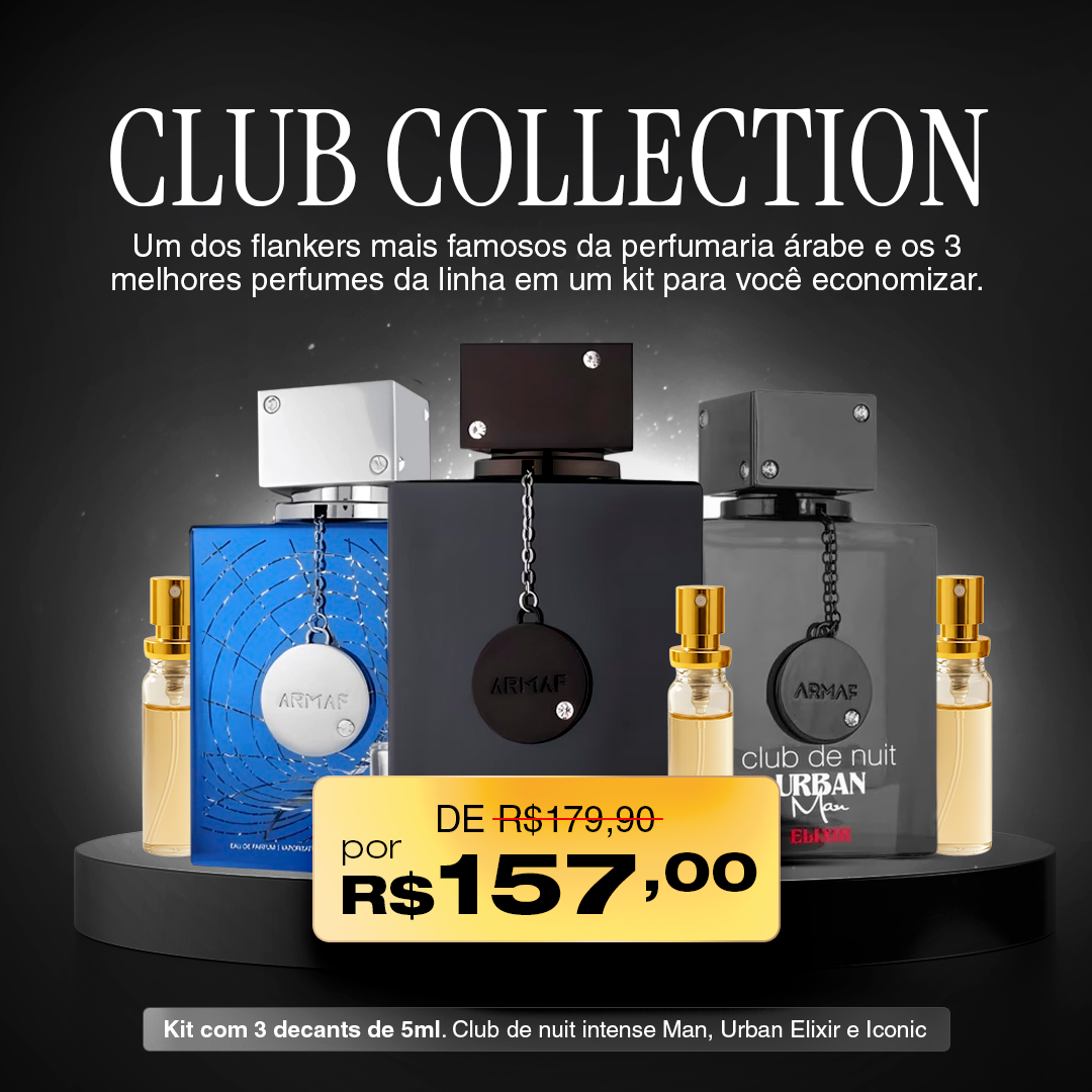 CLUB COLLECTION MASCULINO - Combo Árabe com 3 Decants de 5ml. (Club de nuit intense Man, Urban Elixir e Iconic)