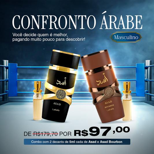 CONFRONTO ÁRABE MASCULINO 01 - Combo Árabe com 2 Decants de 5ml. (Asad e Asad Bourbon)
