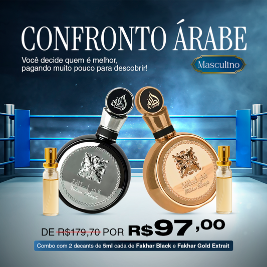 CONFRONTO ÁRABE MASCULINO 02 - Combo Árabe com 2 Decants de 5ml. (Fakhar Black e Fakhar Gold Extrait)