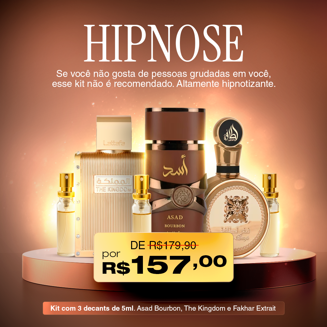 HIPNOSE - Combo Árabe com 3 Decants de 5ml. (Asad Bourbon, The Kingdom e Fakhar Extrait)