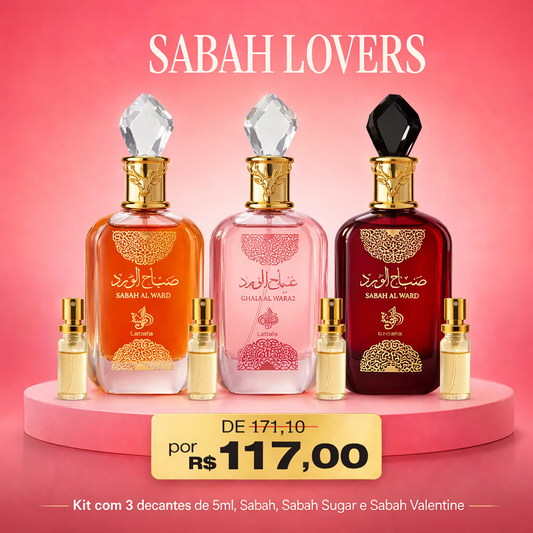 SABAH LOVERS - Combo Árabe com 3 Decants de 5ml. (Sabah Al Ward, Sabah Sugar, Sabah Valentine)